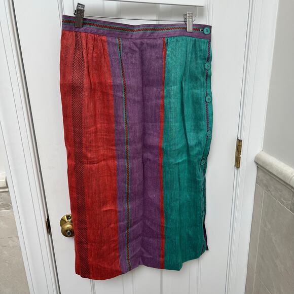 Vintage Colorblock Stripes Linen Skirt by Prophecy - Large - mid to long length - Picture 4 of 16